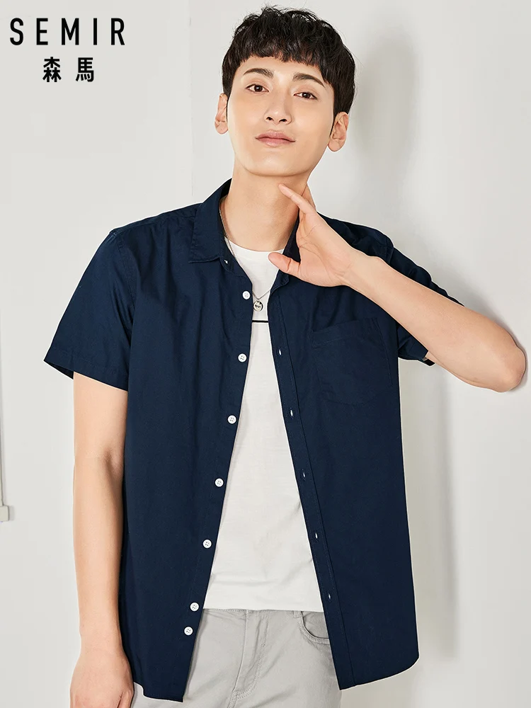 

SEMIR Printing Shirts Men Embroidery Classic Business Short Sleeve Plus Size Formal Shirt Turn-down Collar Men's Shirts