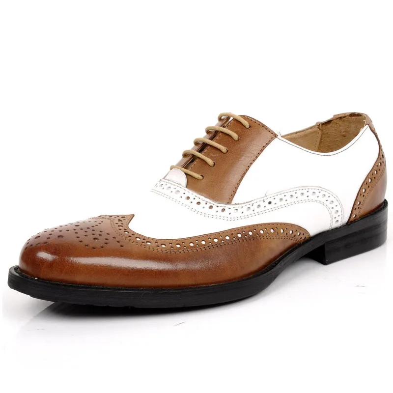 Brand High Top Vintage Men Dress Shoes Genuine Leather Wingtip Lace up ...