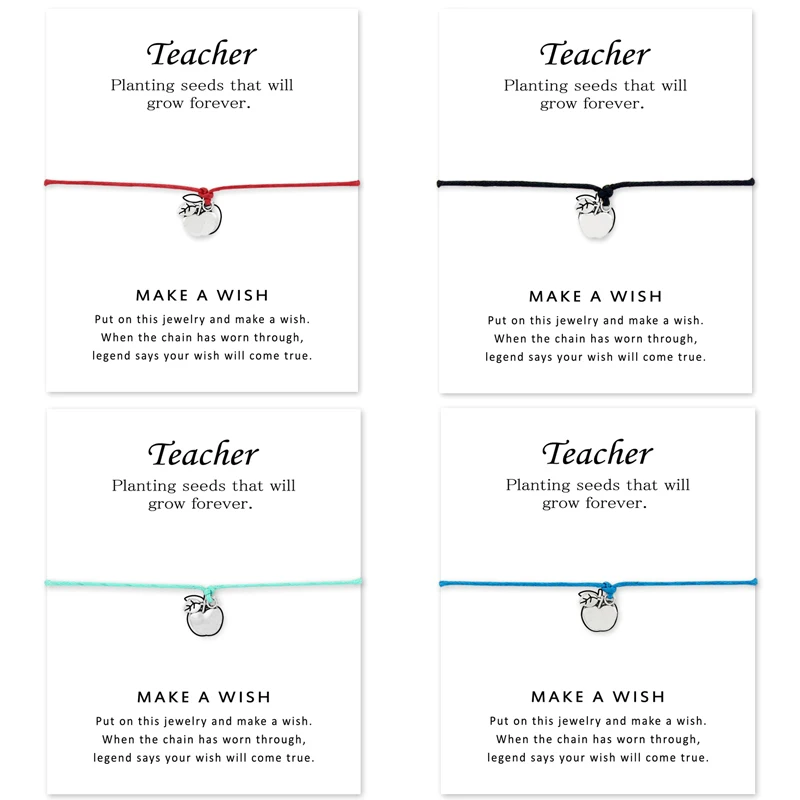 

Silver Teach Apple Teacher Bracelets Adjustable Friendship Statement Bracelets For Women Men Gift With Card