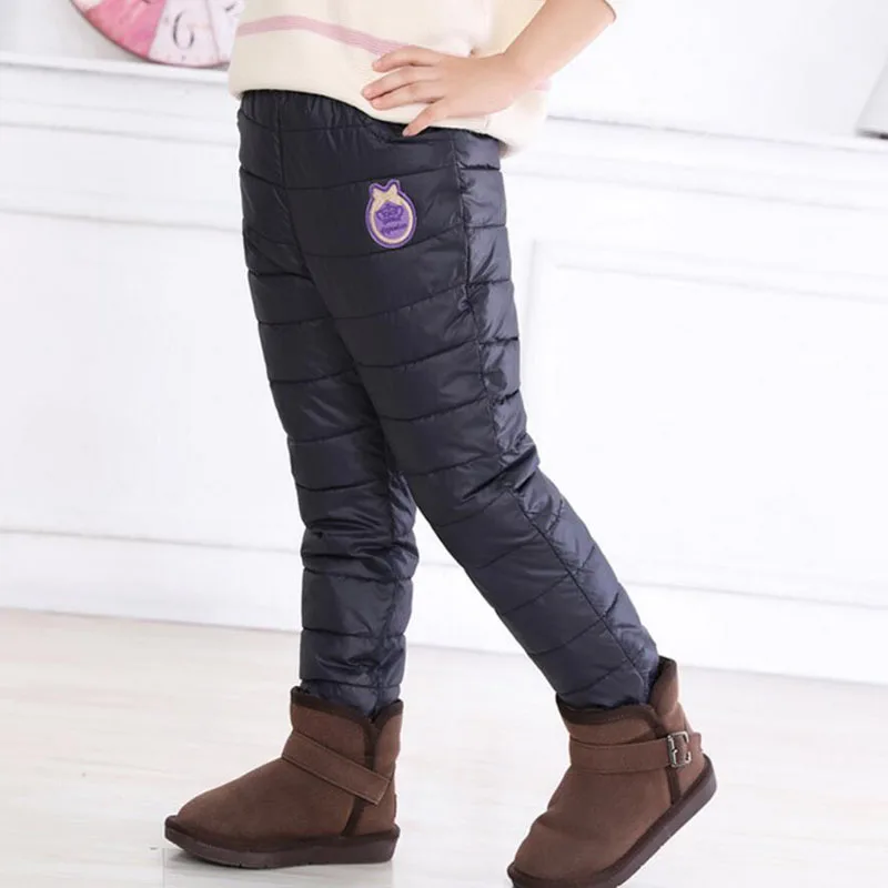 

2018 Winter Girls Boys windproof pants children's warm plus velvet & down trousers thicken design retail
