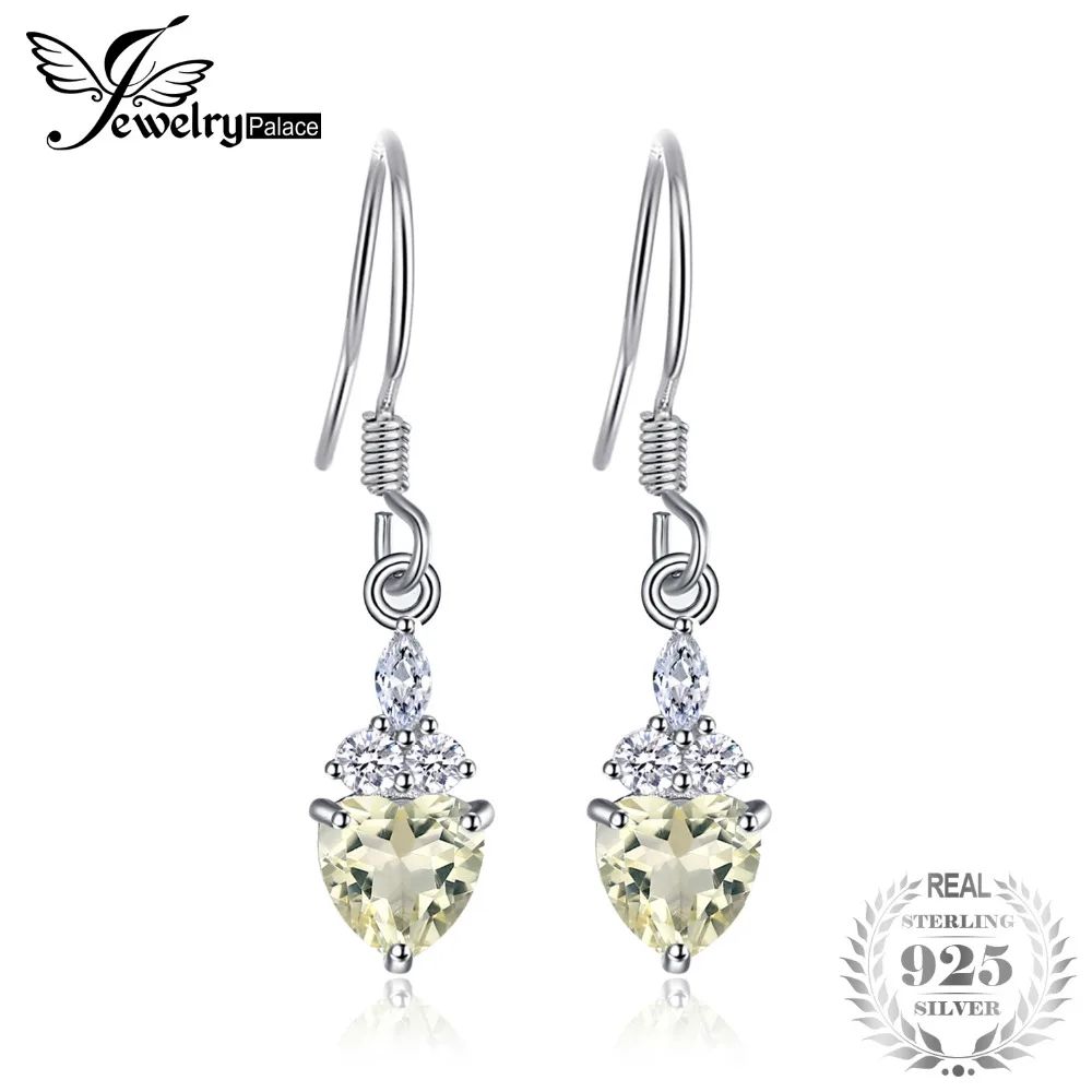

JewelryPalace 2ct Genuine Gemstone Lemon Quartz and White Topaz Drop Earring Silver Fine Jewelry hot selling earrings gift