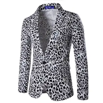 

Trendy Style Men's Single Button Slim Suits & Blazer New Fashion Leopard Casual Blazers White Suits Size 3XL