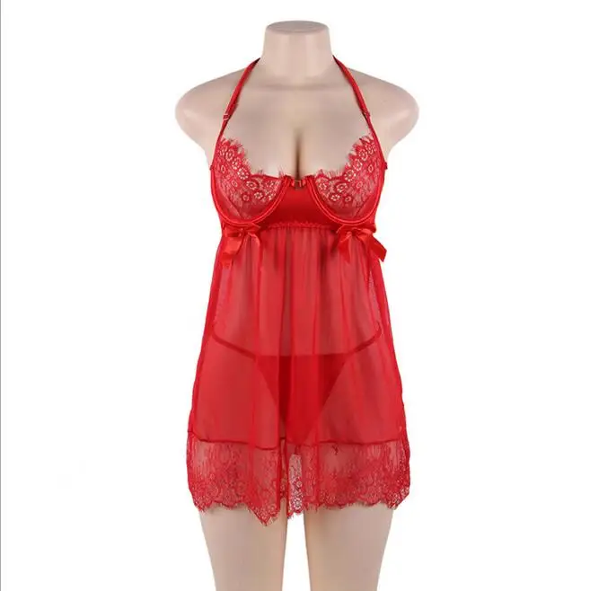 

Europe and the United States foreign trade large size sexy black lace strap nightdress