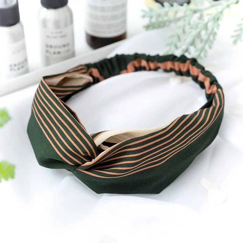 

South Korea chic stripe cross elastic hair band new han edition hair band wholesale women's hair cloth headdress joker