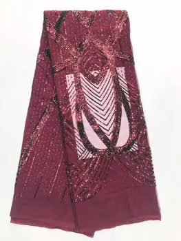 

Newest african 3D sequined tassel fabric high quality french mesh lace fabric Nigeria lace fabrics for wedding dresses