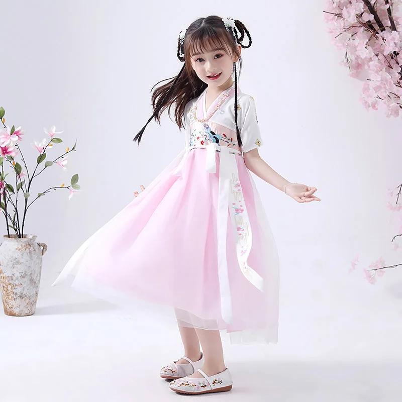 Hanfu костюмы для девочек в китайском стиле цветок сказочная одежда Китайская древняя и традиционная одежда Hanfu народное танцевальное платье DQL564 - Цвет: Pink