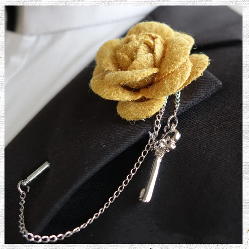 

Women Mens Cotton Flower Brooches Lapel Pins Silver Chain Key Shape Wedding Casual Bussiness Suits Banquet Brooch Corsage Party