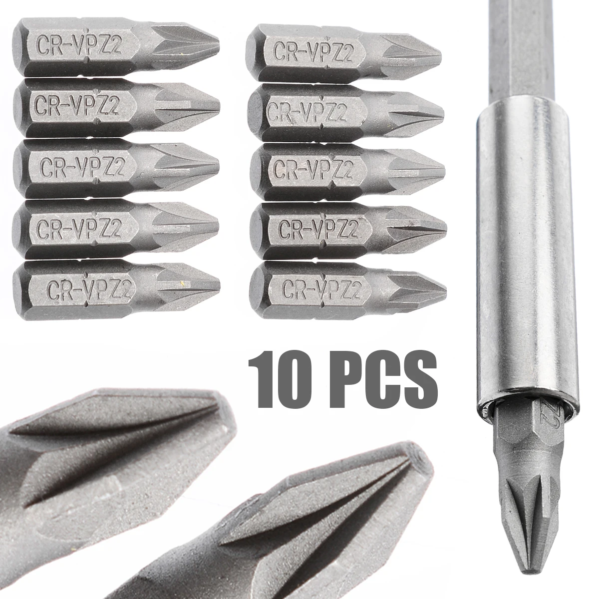 10 x Sliver Pozi 2 PZ2 x 25mm Drive Screwdriver Bits Hex Power Tools alloy steel