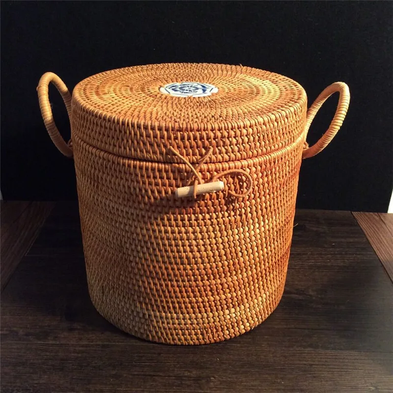 

2018 Vietnam rattan handmade products storage box organizer creative Pu'er tea cake packaging gift box storage box food containe