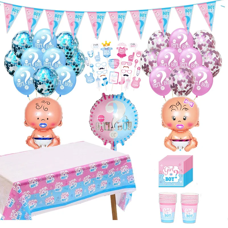 

Gender Reveal Decoration He or She Boy or Girl Balloon Baby Shower Decor Disposable Tableware Plate Gender Reveal party supply