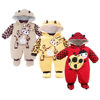 

Winter Cute Cartoon Animal Style Hooded Baby Rompers Warm Soft Boys Girls Clothes Outfits Newborn Clothing