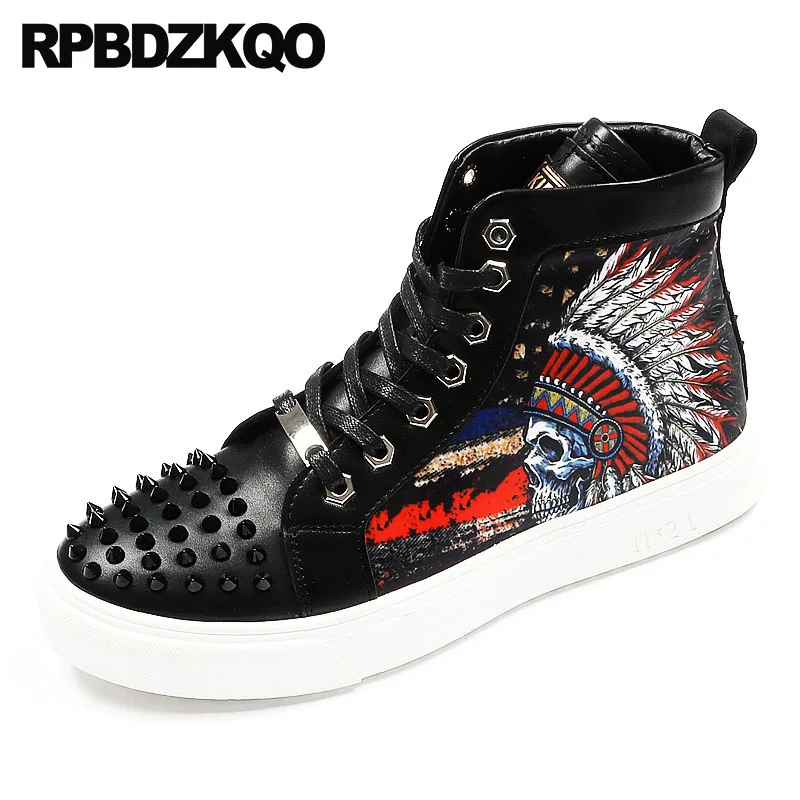 branco Preto black Up Homens De Topo Hip Impresso Sneakers Marcas Skate Lace Parafuso Branco Elevador Elevator Metal Elevator Altos Black Dos Sapatos Pico Rebite Hop white Prisioneiro Italianos Formadores qnFSgREw
