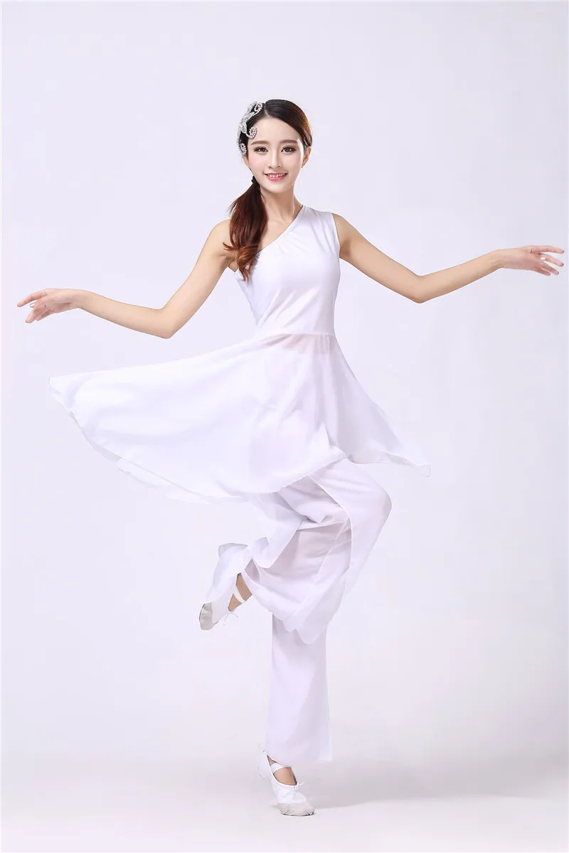 Классическая танцевальная Современная Танцевальная юбка Han element youth dance белое элегантное платье+ брюки - Цвет: Белый