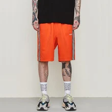 Апрель Момо Для Мужчин Спортивная шорты сбоку полоса контрастного Цвет улица хип-хоп Винтаж шорты Для мужчин свободные шорты со шнуровкой Для мужчин