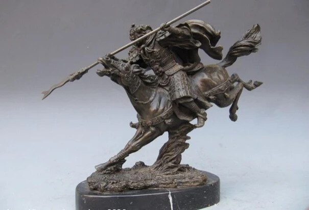

Collectible bronze lion statue S0978 China Pure Bronze & Marble Three Kingdoms "ZhangFei" warrior Ride on Horse B0403