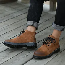 Модные мужские байкерские ботинки для отдыха, ботильоны с круглым носком, низкие ботинки на шнуровке, весенне-осенняя прошитая рабочая обувь для улицы