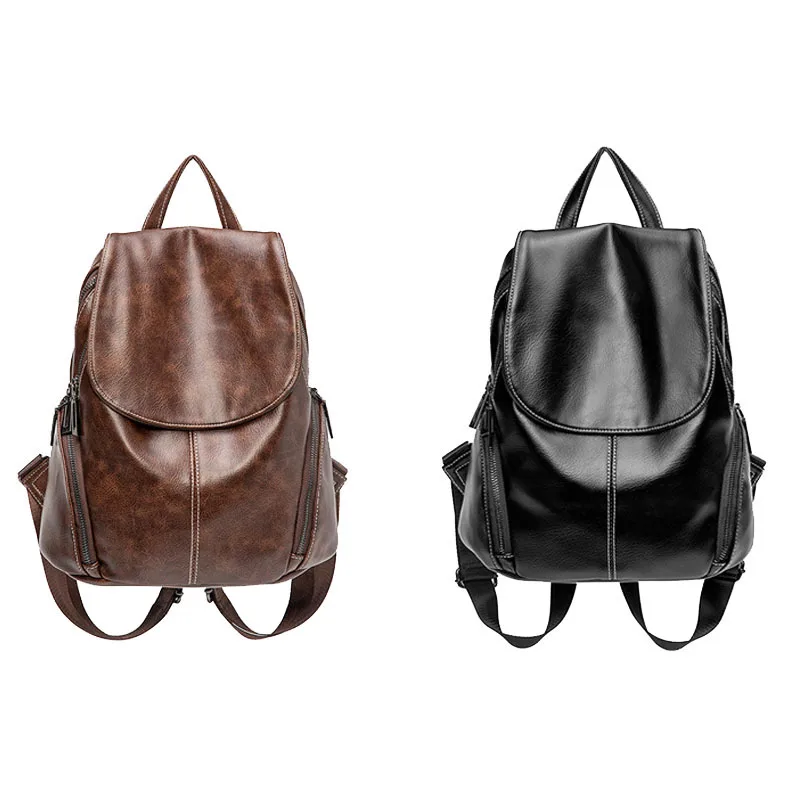 Casual backpack women soft PU leather travel shoulder bag black brown
