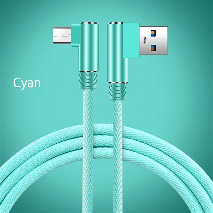 90 градусов кабель Micro USB игровой кабель 3 м 2 м длинный Usb кабель Линия Кабо мобильного телефона зарядное устройство для samsung A6 A7 M10 J5 J7 - Тип штекера: Cyan