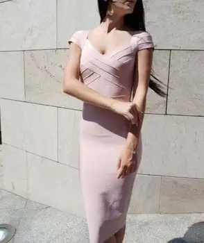 

High Quality Bandage Dress Celebrity Sexy Night Club Mini Shotr Neck Evening Party Dresses Bodycon Summer Dress