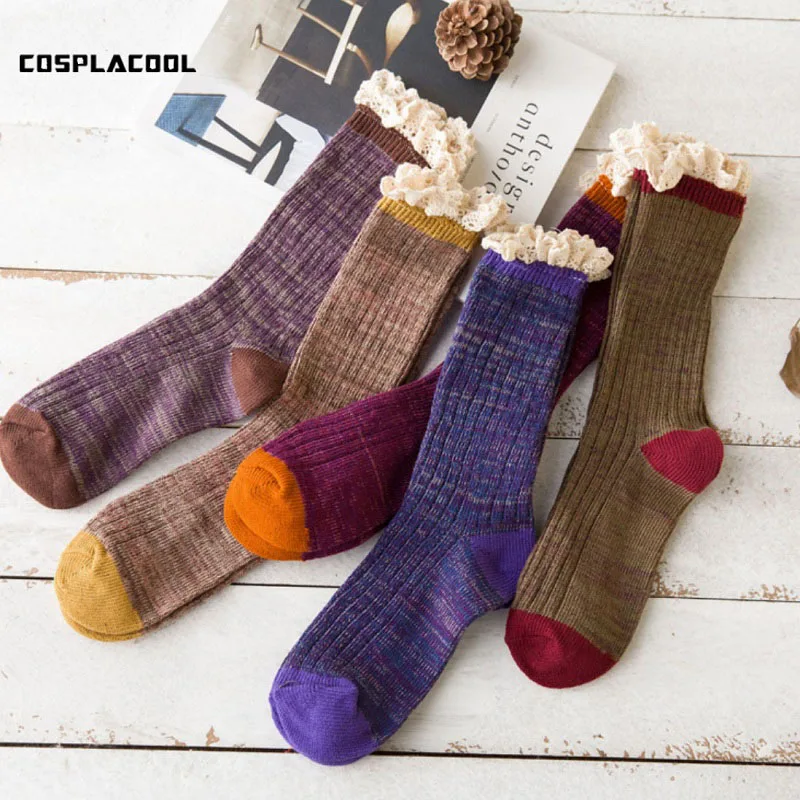 [COSPLACOOL] высокое качество японский Харадзюку ретро леди хлопок Crew носки ярких цветов толстые теплые рождественские носки calcetines mujer