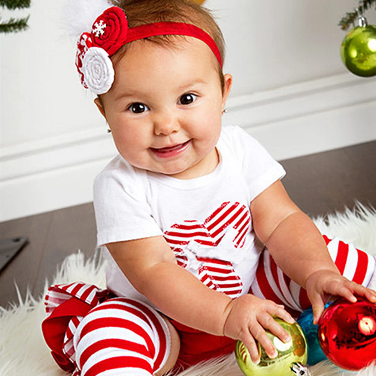 3pcs Newborn Christmas Baby Girl Romper Tutu Skirts Leg Warmers Outfits