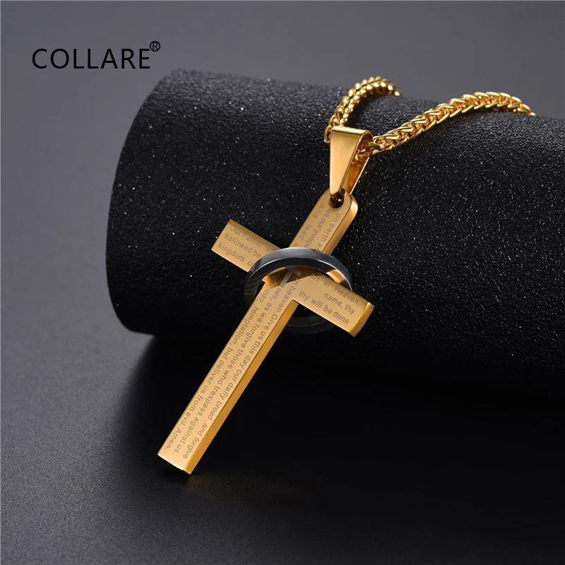 

Collare Cross Pendant Bible Verse Men Wholesale 316L Stainless Steel Christian Jewelry Gold/Black Color Necklace Women P989