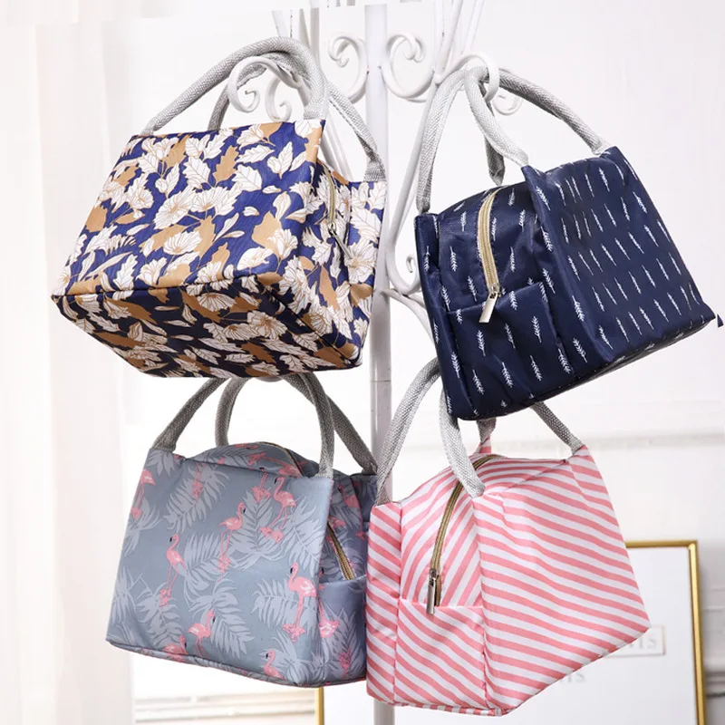 

Animal Flamingo Lunch Bags Women Portable Functional Canvas Stripe Insulated Thermal Food Picnic Kids Cooler Lunch Box Bag Tote