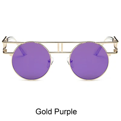 Ralferty готические Круглые Солнцезащитные очки для женщин и мужчин винтажные стимпанк очки Ретро Покрытие Солнцезащитные очки Светоотражающие gafas de sol mujer - Цвет линз: Gold Purple