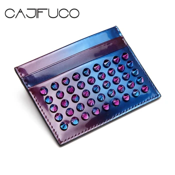 

CAJIFUCO Fashion Patent Leather Porte Carte Studded Wallet For Credit Cards Spikes Rivet ID Card Holder Women Men Business