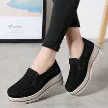 Весна-осень женские замшевая обувь на плоской подошве натуральная кожа туфли женские повседневные Лоферы без шнуровки туфли на платформе женские Размеры 35-42