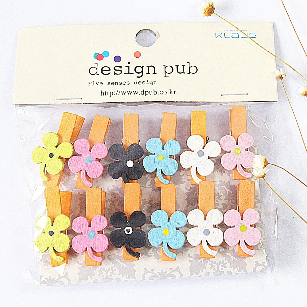 

12 pcs/lot Clover Series Wooden Clip Photo paper Clothespin Craft Clips Party Decoration Clip with Hemp Rope