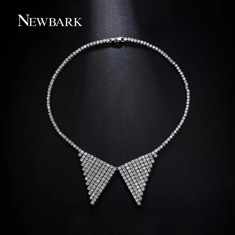 

NEWBARK Luxury Women Necklace Silver Color With Clear Cubic Zirconia Choker Jewelry Charming Shiny Wedding Collares Gift
