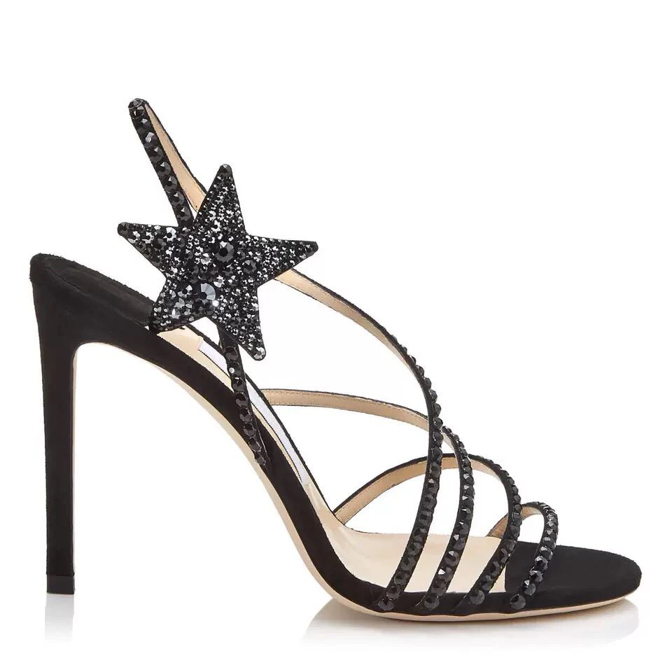 

New Summer High Heels Sandals Women New Five-pointed Star Rhinestone Stiletto Heels Open Toe Sandals Female Buckle Bridal Shoes