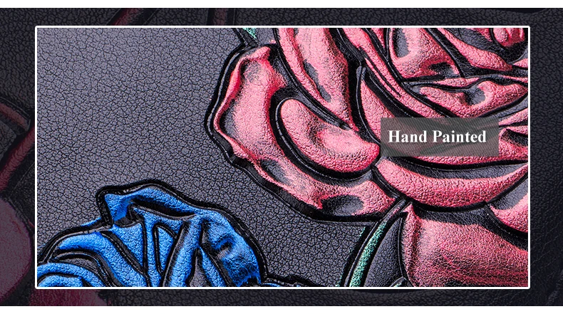 Lomelobo Long Hand Painted Card Wallet Lady Split Leather Rose Flowers Women Purse Girl Business RFID Credit Card Holder HPLA105 Details (01)