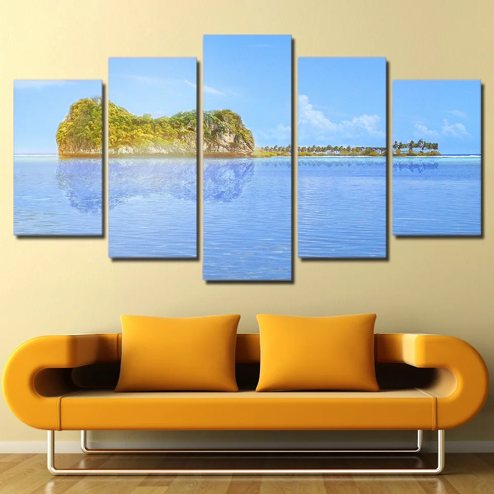 

HD Printed Modern Wall Art Painting Modular Canvas 5 PiecePcs Sea Island Landscape Home Decor Living Room Pictures Framework