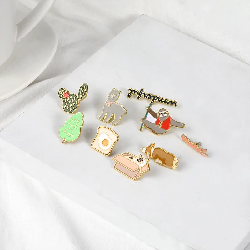 

Cartoon Dog Sloth Cat Alpaca Toast Cactus Tree Merci Wonderful Brooch Soft Enamel Pin Badges Funny Cute Brooch Collection Gifts