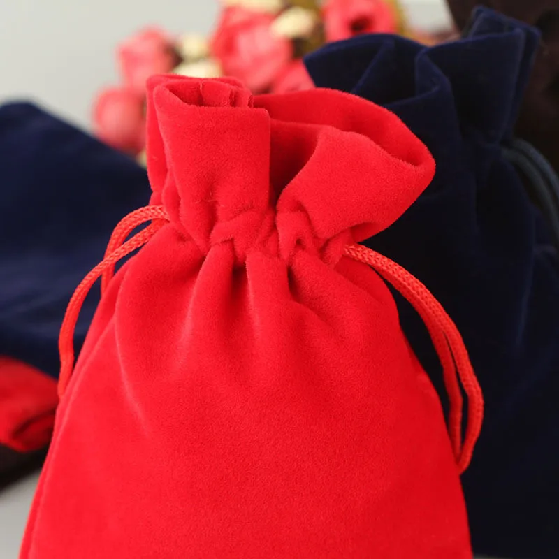 100 개/몫 5x7 7x9 8x10 9x12cm 벨벳 Drawstring 주머니 가방 보석 가방 크리스마스 결혼 선물 빨간 벨벳 가방 77