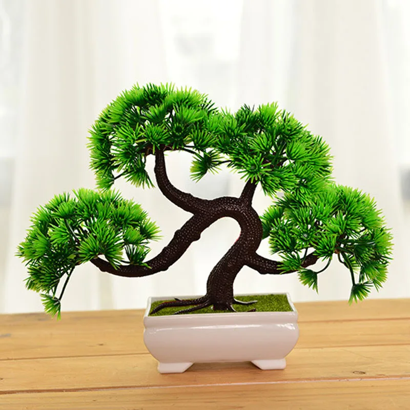 

New Plastic Green Artificial Tree Bonsai Greeting Pine Flower Artificial Plants For Office Home Garden Furnishings Decoration