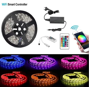 

5M/roll 300 LED SMD 5050 Waterproof Flexible LED Strip Light 5M 5050SMD RGB LED Strip + RGB Wifi Controller + Power Adapter