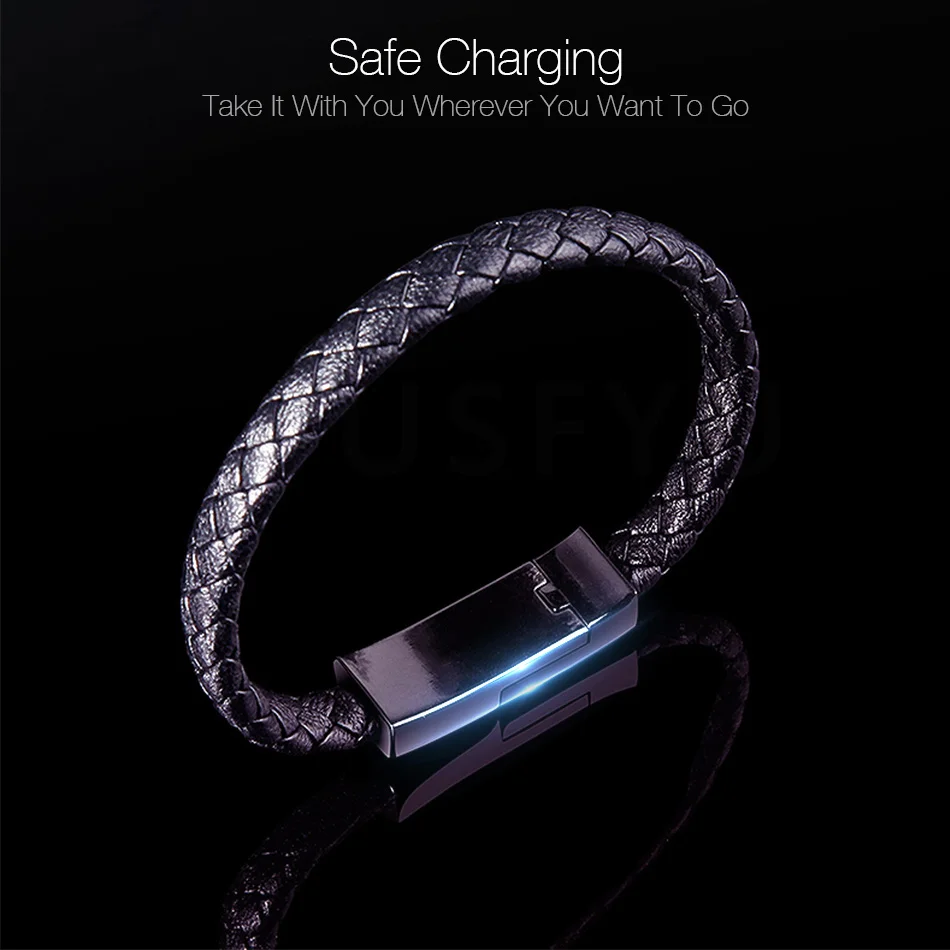JUSFYU 2019 مايكرو Usb للهاتف المحمول كابل بيانات أساور مجدولة و أساور للرجال النساء فاسق Usb كابل شحن Lether سوار