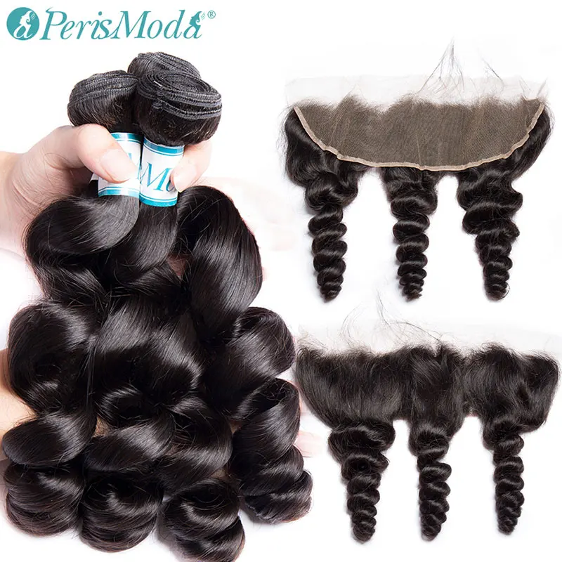 

Brazilian Loose Wave Bundles With Frontal 3 Bundle Human Hair Weave Remy PerisModa Lace Frontal Closure With Bundle Mi Lisa Hair