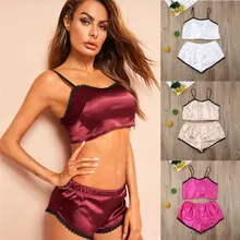 2 шт Женская Сексуальная атласная Женская пижама с кружевом пуш-ап бюстгальтер пижамы и трусики Babydoll белье Ночная рубашка пижама набор 610