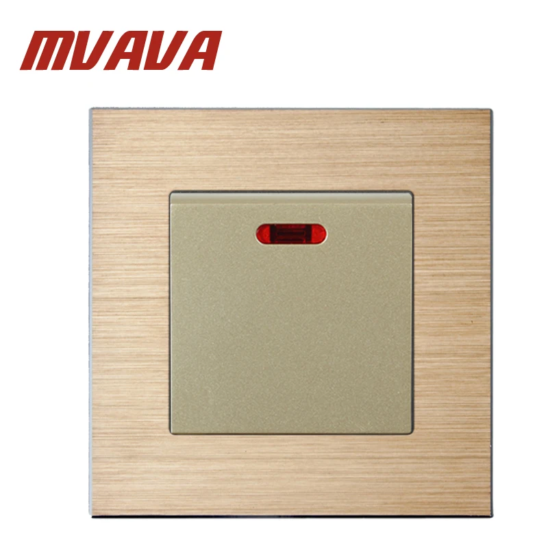 

MVAVA 20A Switch Satin Aluminium Series 1 Gang 20A Water Heater Geyser Wall Switch With Led Light Free Shipping