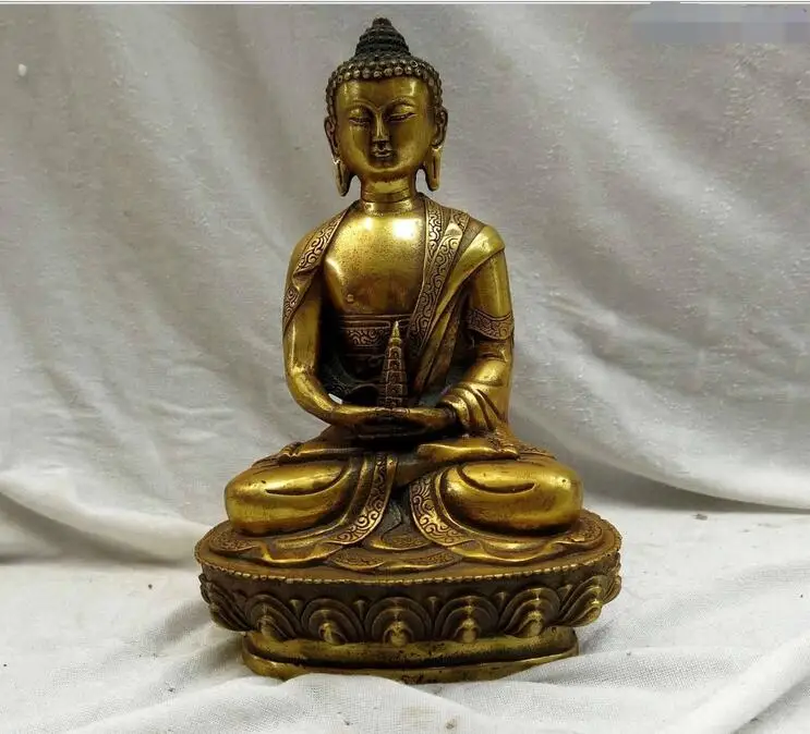 

free 8" China gilt bronze carved support from under pagoda buddha Sculpture Statue fast