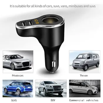 

One Tow Two Multi-function Smart Phone Charger Auto DC 12V Car LCD Cigarette Lighter Socket Charger Head USB Charging Adapter