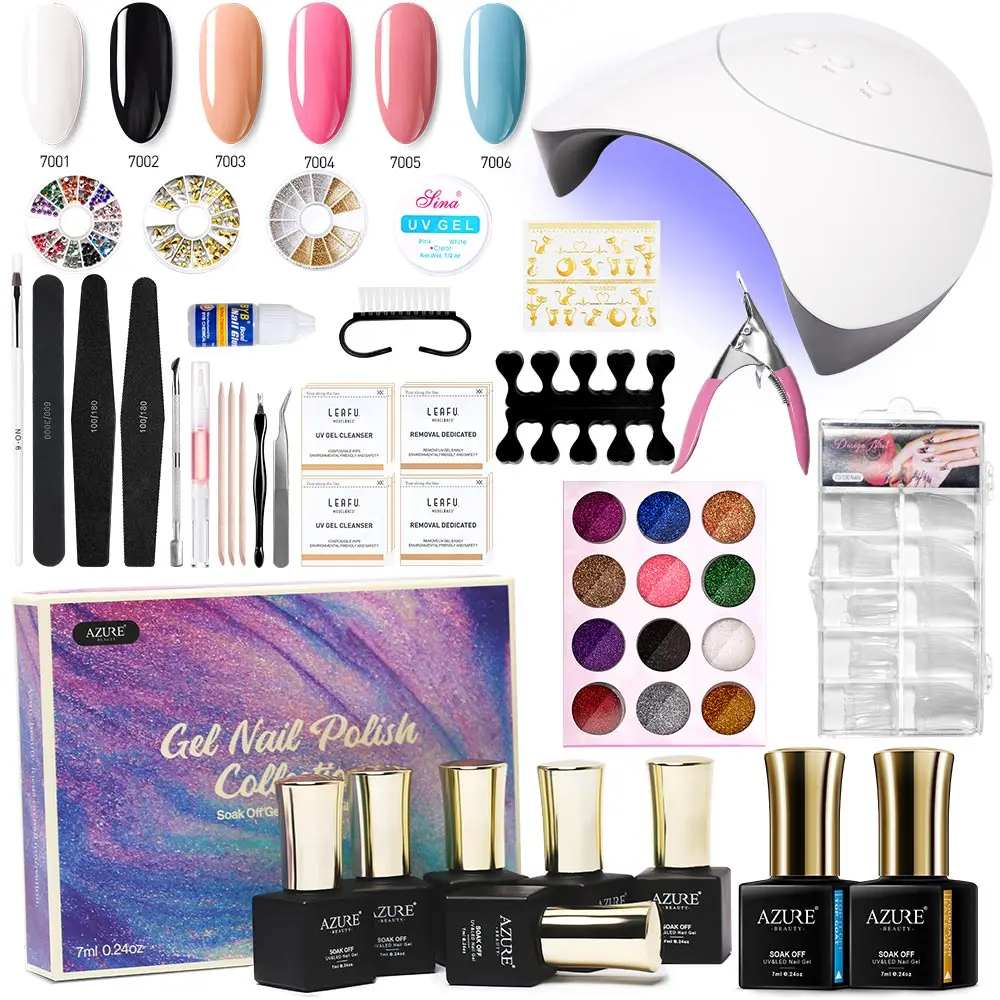 

Azure Beauty 34Pcs/Lot 36W Z3 Led Lamp Nail Art Tools Manicure Set Smart Sensor UV Lamp 6 Color Semi Permanent Gel Base Top Coat