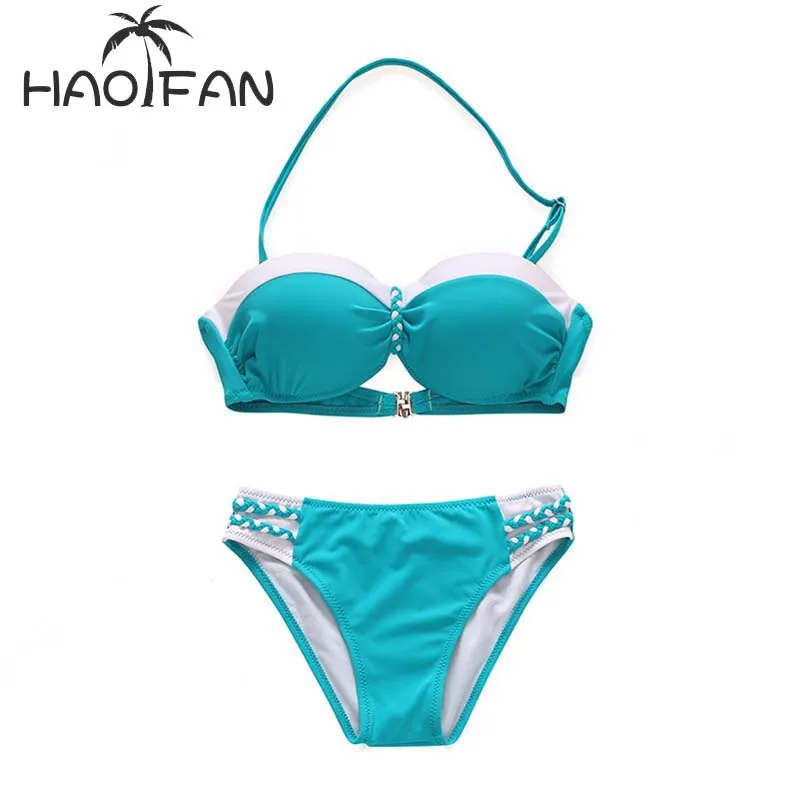 

HAOFAN 2018 Sexy Bikinis Women Woven Swimsuit Halter Top Swimwear Push Up Bathing Suit Beach Colorful Female bikinis