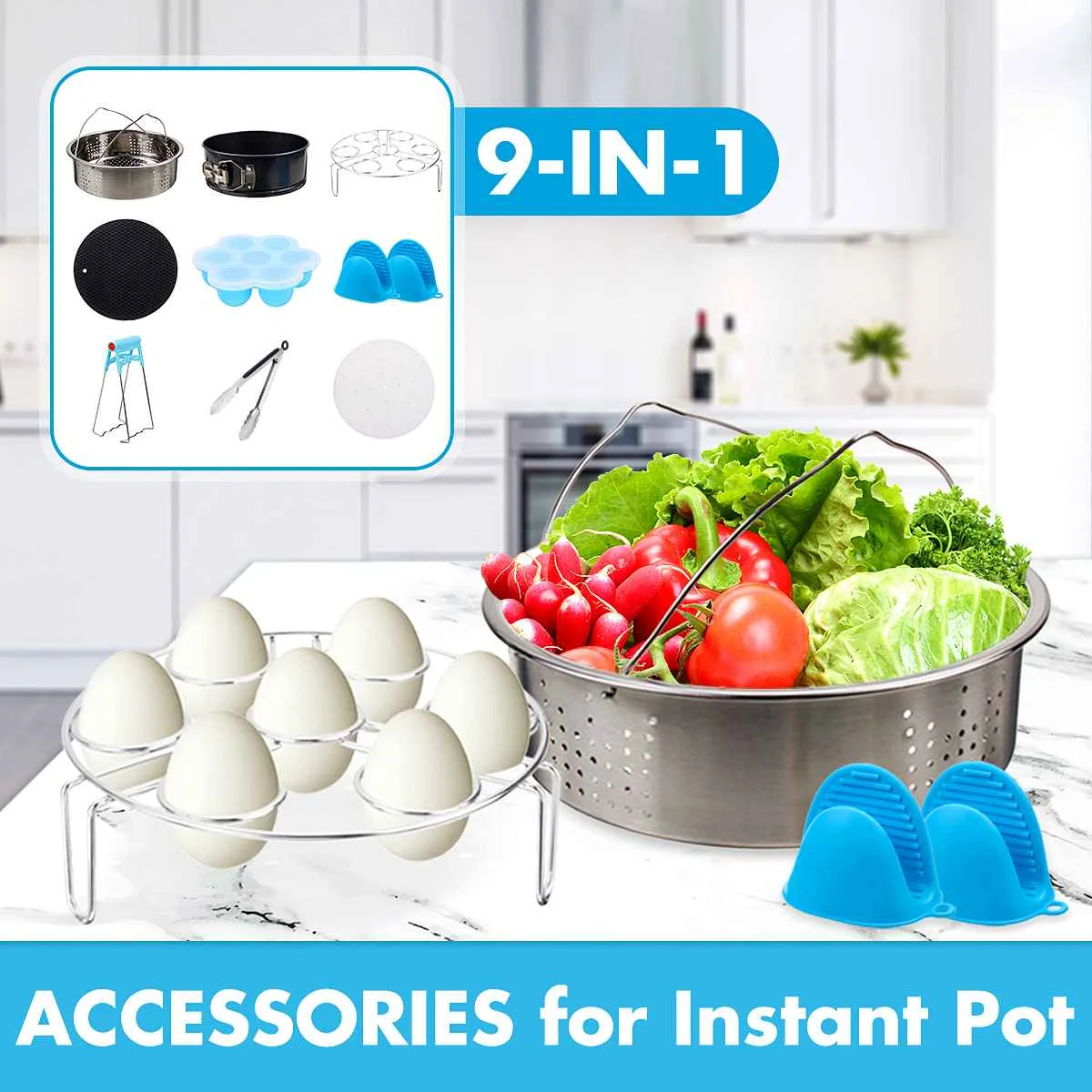 

9Pcs set Pressure Cooker Accessories Set Instant Pot Stainless Steel Steamer Silicone Mat Kitchen Cooking Tools New Arrival 2019