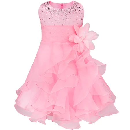 Iiniim Infantil/свадебное платье для маленьких девочек; платье для крещения; платье для торжеств с жемчугом; праздничная одежда принцессы для малышей - Цвет: Pink