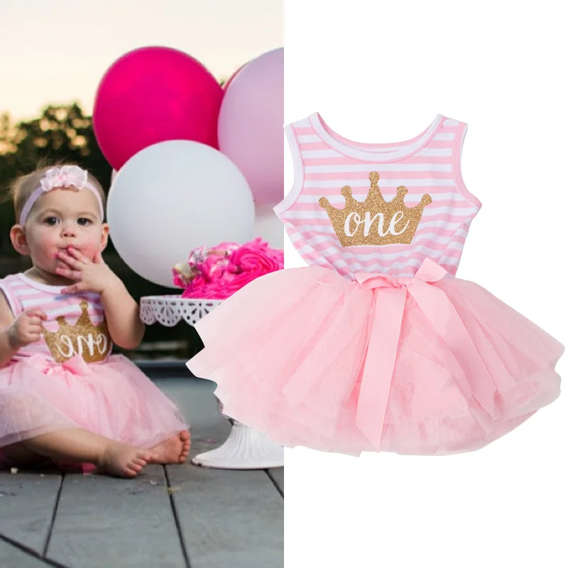 Милое розовое платье для первого дня рождения «My Little Girl», нарядное платье-пачка, детское платье, одежда для крещения для маленьких девочек 9, 12 месяцев
